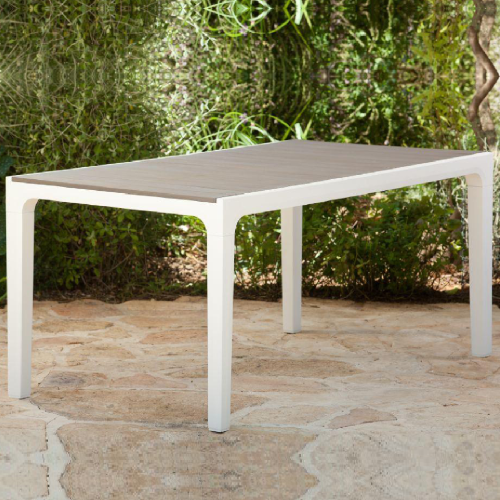 Tavolo Harmony in resina doghe effetto legno bianco/tortora 160x90x74 cm esterno