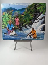 Original Painting Paul Montique Jamaica Folk Art Naive Style "Women in the River