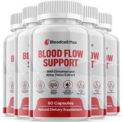 5 Pack - Bloodcell Max Blood Flow Support Pills - Blood Flow Supplement-300 Caps