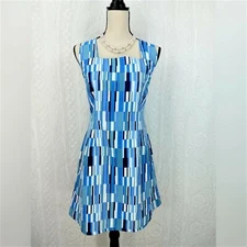 Mossimo Cocktail Dress Size XL Sleeveless Blue White Square Neckline Geometric