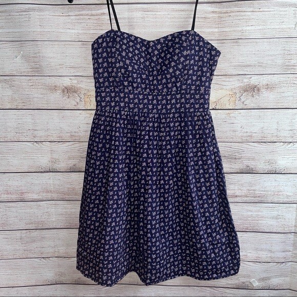 rue 21 navy blue dress Rue 21 dress 3/4 spaghetti Straps navy blue purple floral short summer  zipper *
