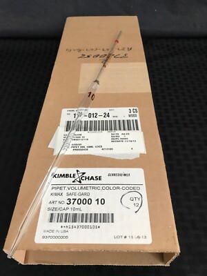 New (12) KIMAX Glass 10mL Class B Red Color-Coded Safe-Gard Volumetric Pipet