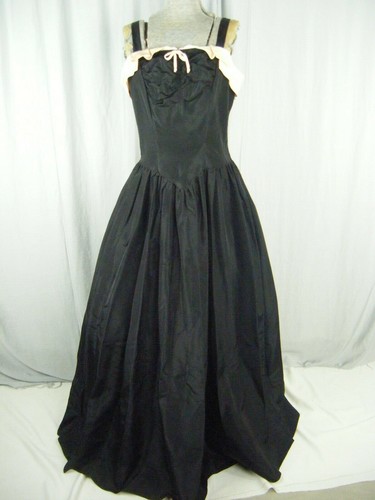 PARTY LINES BY EMMA DOMB Vtg 40-50s Black Pink Bows Taffeta Dress-Bust 37/S - Picture 5 of 10