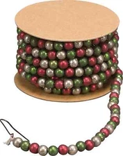 Vintage Style Red Green Silver Beaded Garland 72" Christmas Holiday Crafts