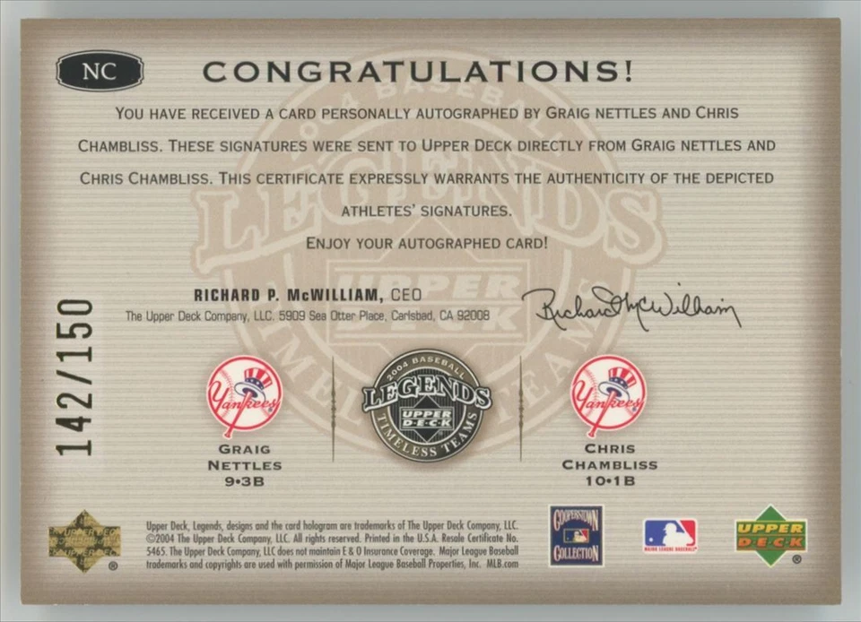 2004 cubierta superior Legens Timeless Teams/150 Graig Nettles/Chris Chambliss automático Foto 2 de 2