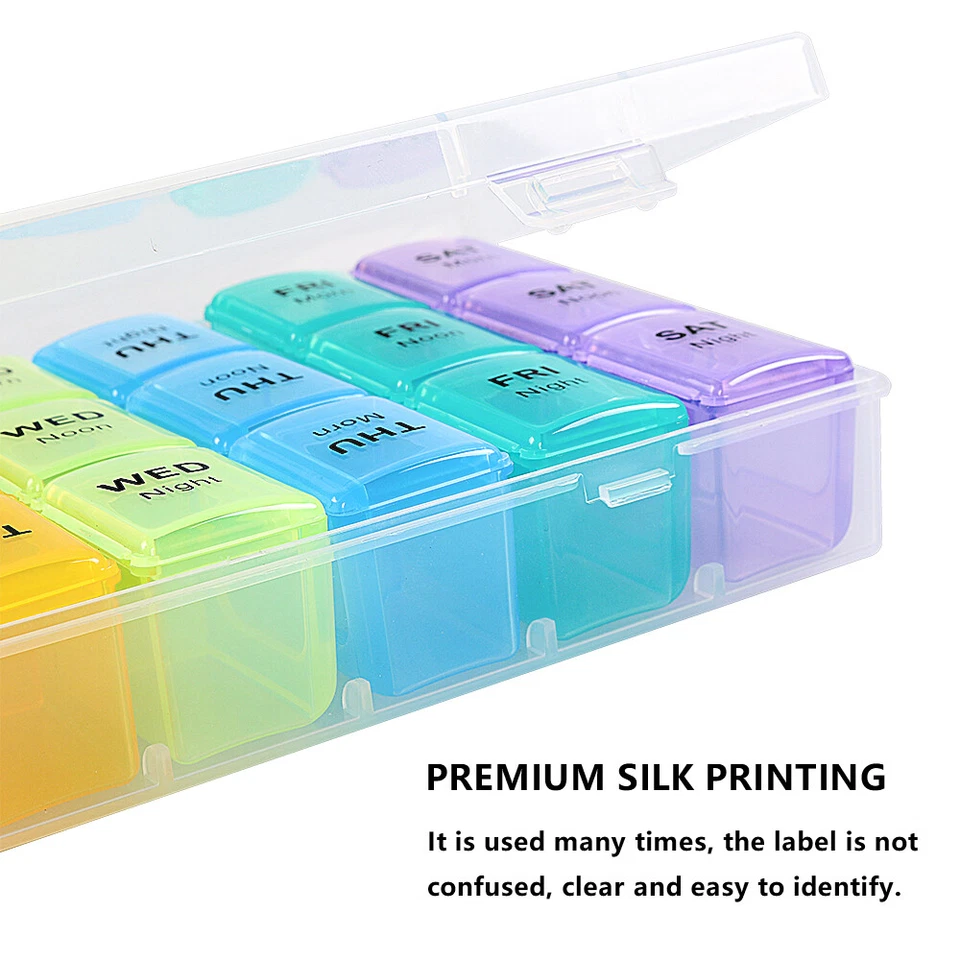 7 Day Pill Box Organizer Weekly Medicine Storage Container Travel Case Portable - Image 2 of 4