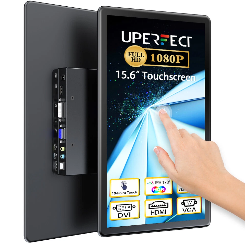 UPERFECT 15,6 Zoll IPS LCD Touchscreen Monitor FHD HDMI DVI VGA PC Bildschirm