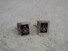 Etched Silvertone Black Fleur De Lis Cufflinks