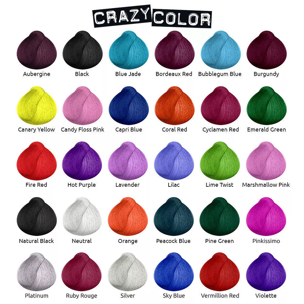 CRAZY COLOR SEMI PERMANENT HAIR DYE 100ml -All colours-FAST UK Post -PACK  OF 2