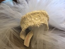 Vintage Juliet Cap Pearl and Lace Tulle Veil Floral Detail With Tags. SALE
