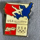 Coca-Cola Olympics Barcelona USA Wrestling 1992 Lapel Hat Pin Back Vintage