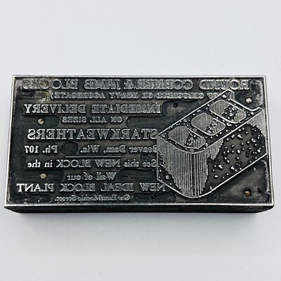 VTG Printing Letterpress Printer Block Starkweathers Concrete Cinder Block Add