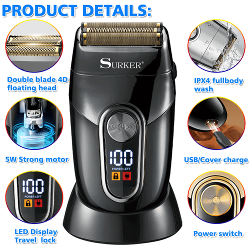SURKER USB Electric Reciprocating Beard Shaver Men's Wireless Beard Trimmer Kits - Picture 2 of 14