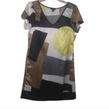 Intrigue Womens Mini Shift Dress Satin Colorblock Puff Sleeve Size JR M NWT