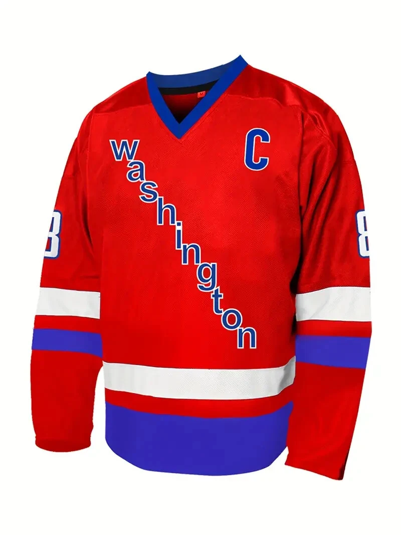 Custom Ovechkin #8 Men's Hockey Jersey with Sewn Name and Number