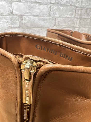 Gianni Bini Ankle Boots Leather Tan Zipper Womens Sz 8M Stack Heels - Picture 7 of 10