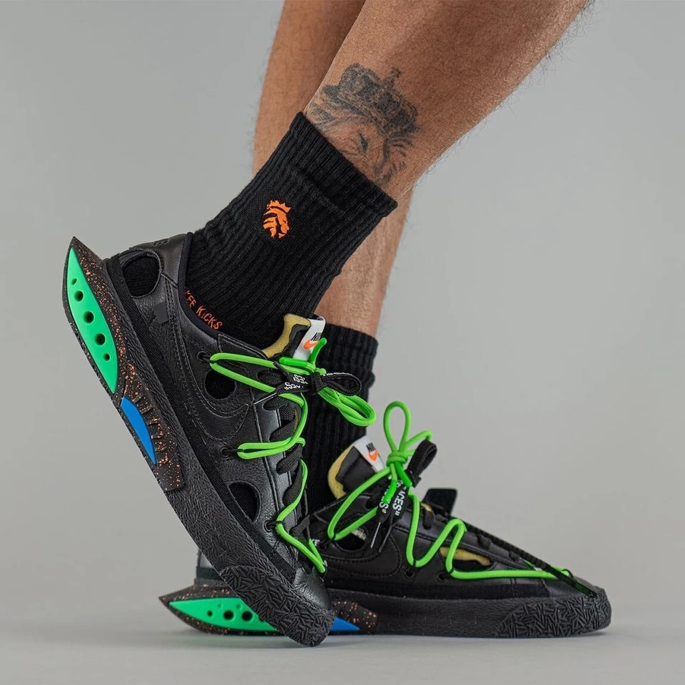 Nike Blazer Low x Off-White Black Electro Green DH7863-001 MenS EU-44 US-10 UK-9 - Imagen 2 de 4