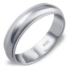 Solid 925 Sterling Silver 5mm Milgrain Plain Classic Dome Band Ring