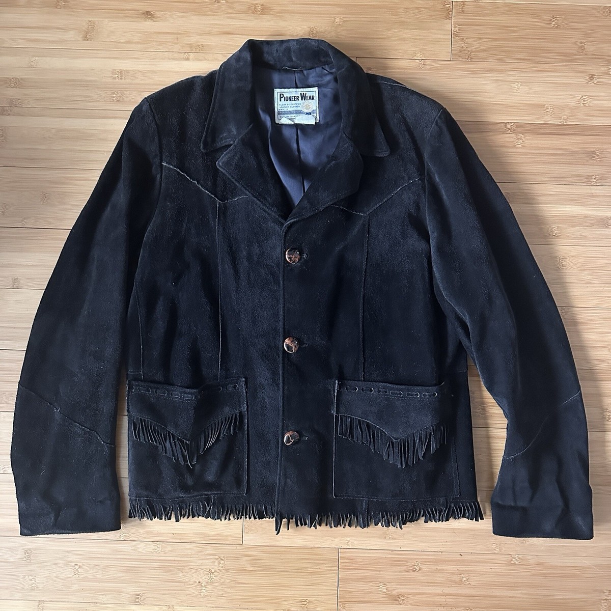 Vintage Pioneer Wear Western Fringe Jacket Size 44L Black
