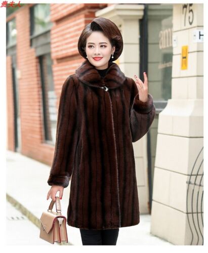 Winter Womens Real Mink Fur Mid Long Coat Jackets Outwear Overcoat Loose Plus sz - Picture 12 of 29