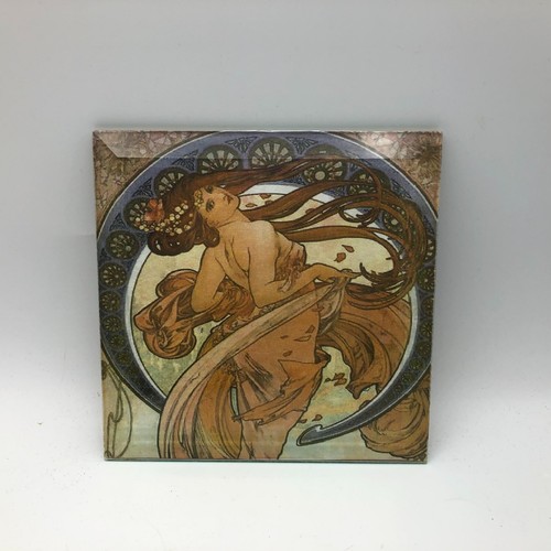 HERMOSO VESTIDO DE DAMA Art Deco 6" azulejo de montaña rusa de vidrio COMO ESTÁ leer - Imagen 4 de 15