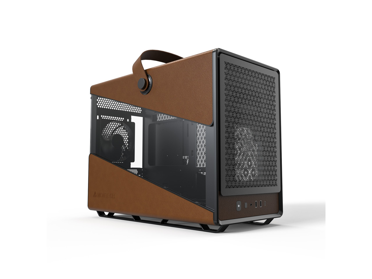 Montech Heritage Black Черная сталь Кожа Закаленное стекло Micro ATXMini ITX