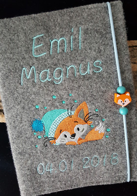 Wollfilz /Filz/ U-Heft Hülle/ mit Namen Fuchs mit Mütze Schutzhülle  Junge