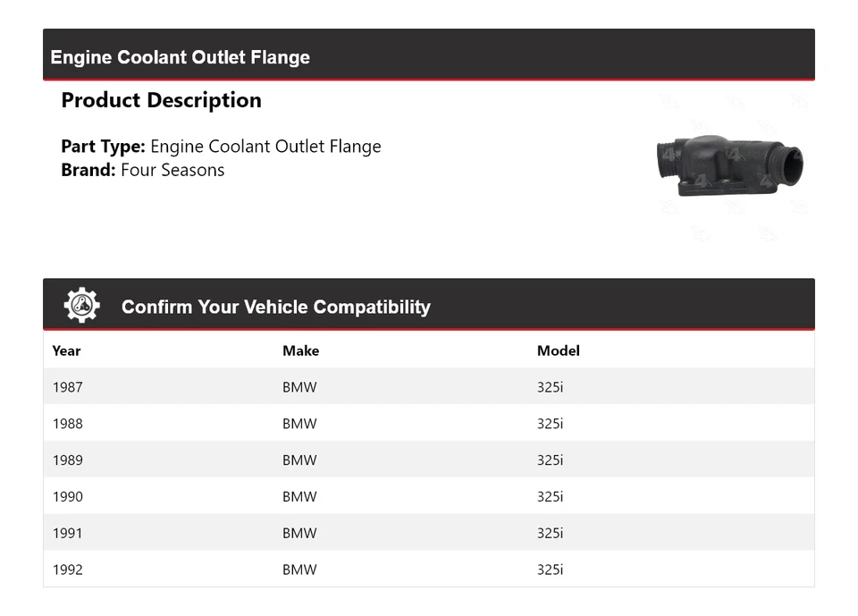 Фланжевая розетка охлаждающей жидкости двигателя для 1987-1992 BMW 325i 4 сезона 1988 1989 1990 - Изображение 2 из 4