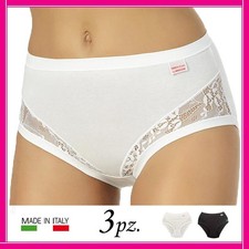 3 Slip Mutande da Donna Vita Alta in Cotone Elasticizzato con Pizzo Taglie Forti