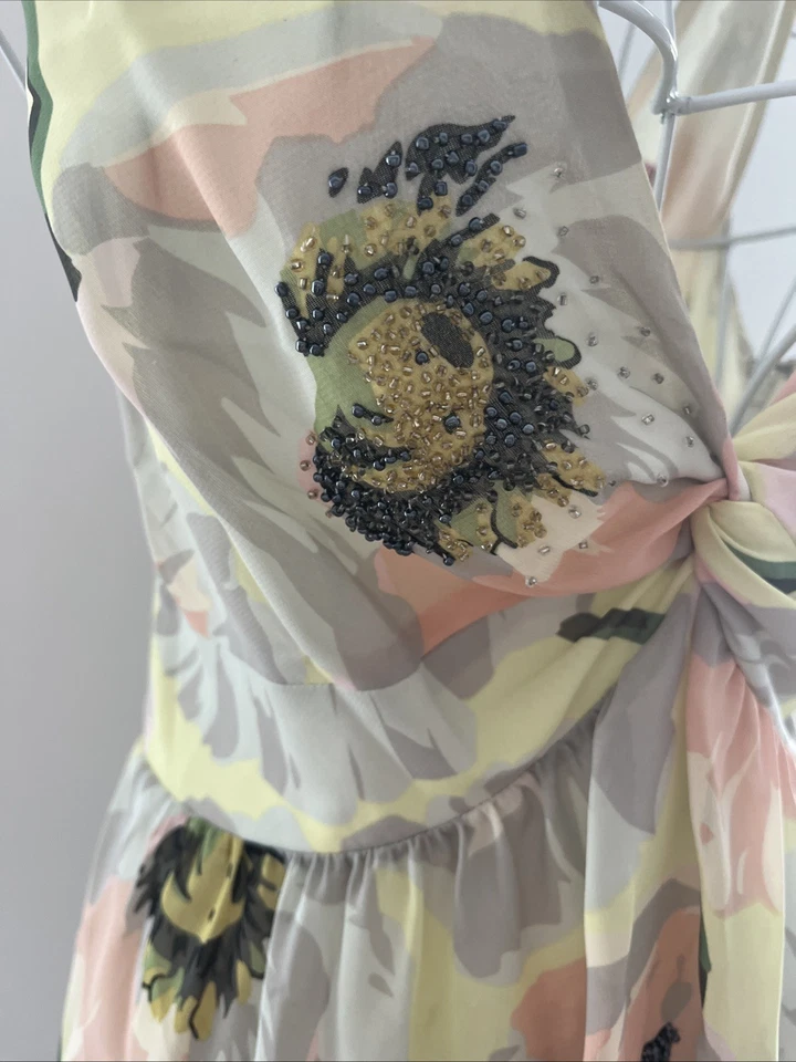 Ted Baker Summer Top Beaded Detail Lined Pastel Shades & Black Size 2 (10) - Image 2 of 4