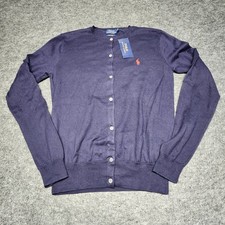 Polo Ralph Lauren Womens Pima Cotton Cardigan Sweater Lightweight Navy Small NWT