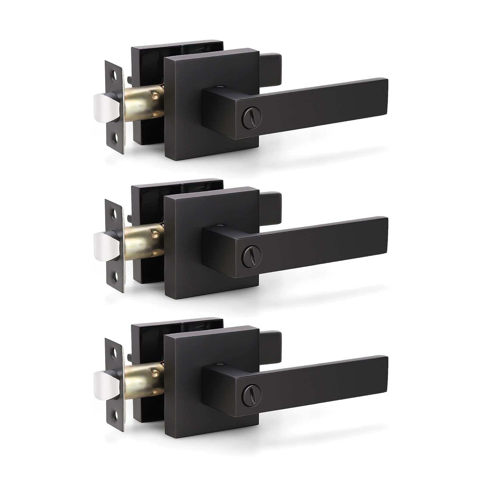 3 Pack Matte Black Privacy Lever Door Knob with Lock(No Key), Interior Lever ...