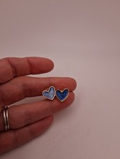 Chic Blue Heart Design Stud Earrings Elegant Simple Jewelry Gift Golden Toned
