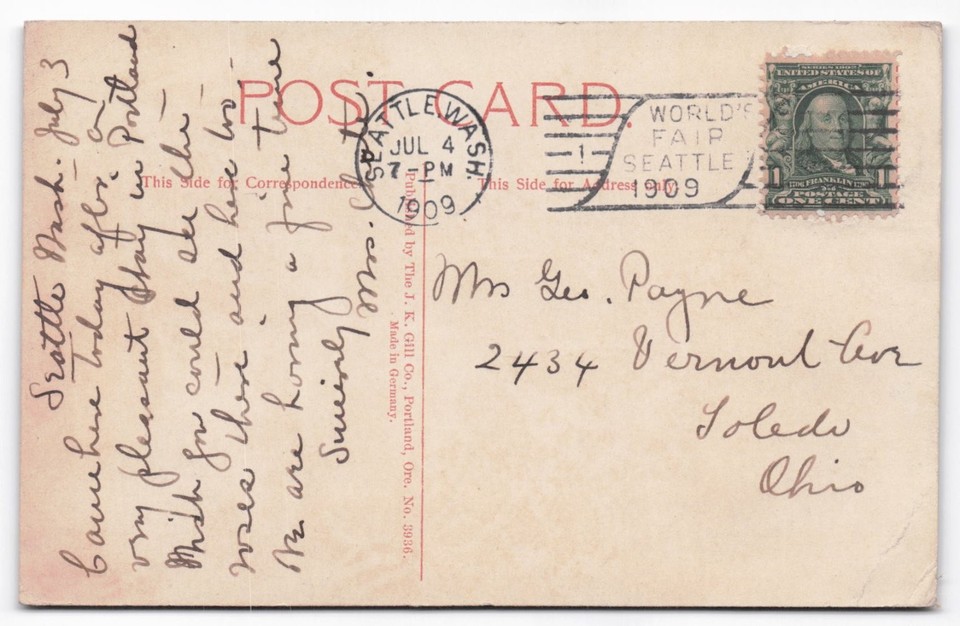 1909 Oregon Woods Postcard Seattle World's Fair J.K. Gill Co. Germany ...