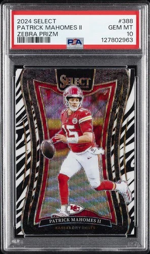2024 PANINI SELECT ZEBRA PRIZM #388 PATRICK MAHOMES II PSA 10