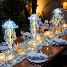 3 Pcs Jellyfish Lanterns Decorations with LED Lights 16.5" Stand Glowing Jellyfi