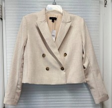 Ann Taylor Cropped Blazer Jacket Womens 2 NWT Beige Double Breasted 556731