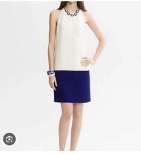 Banana Republic Colorblock Halter Shift Dress Size 10 Cream Navy Blue Sleeveless