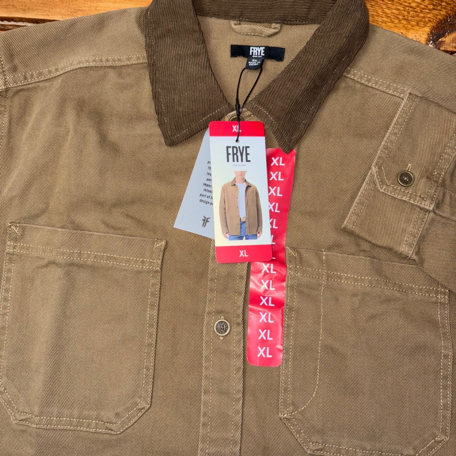 Frye Barn Shacket Mens XL Brown Corduroy Collar Cotton Utility Shirt Jacket NEW
