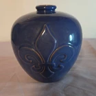 Frankoma Ceramic Vase, Blue, Fleur de Lis, Glossy Finish, Art Pottery