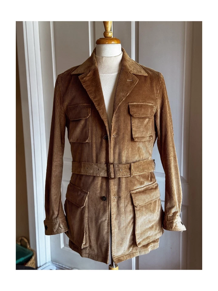 Кольцо куртка светло-коричневый вельвет сафари поле куртка ремень размер 40/42US - Изображение 2 из 4