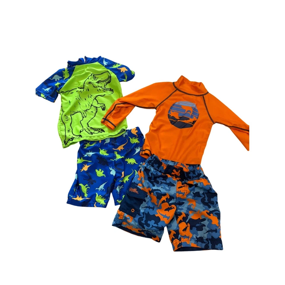 Juego de dos bañadores 3T para niños y protector contra erupciones UVSkinz dinosaurio camuflaje UPF 50+ Foto 2 de 4