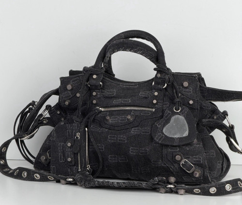 Balenciaga Neo Cagole City Handbag Medium in Washed Denim BB Monogram D5