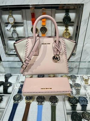 Michael Kors Avril Small Leather Satchel Bag+Quarter-Zip Wallet