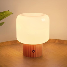 Halo Mushroom Lamp, 5W Cute Cordless Rechargeable Table Lamp with Glass Shade, 3