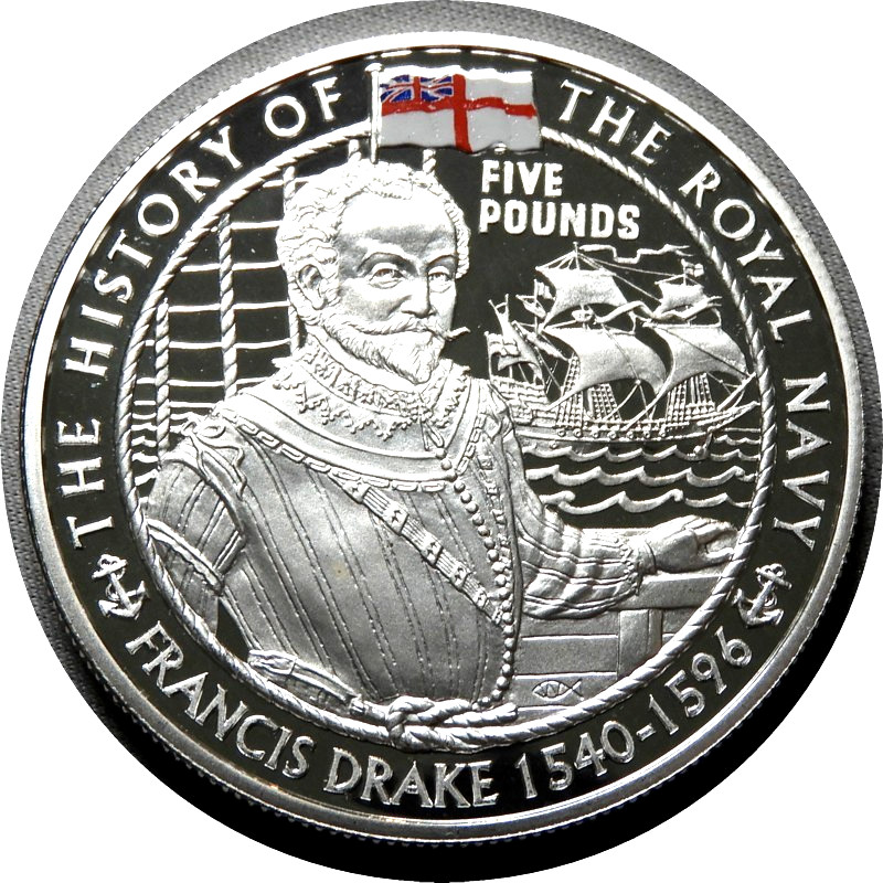 elf Jersey 5 Pounds 2003 Sir Francis Drake Ship  Silver Proof
