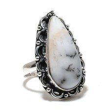 Dendrite Opal Gemstone Handmade 925 Sterling Silver Jewelry Ring Size 9 q801