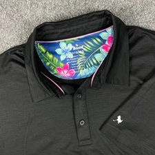 Birdie Bound Shirt 3XL Black Golf Polo Moisture Wicking Stretch Floral Trim Mens