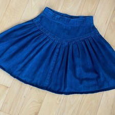 Vintage 70s 80s Handmade Denim Prairie Midi Skirt High Waist Pleated Cottagecore