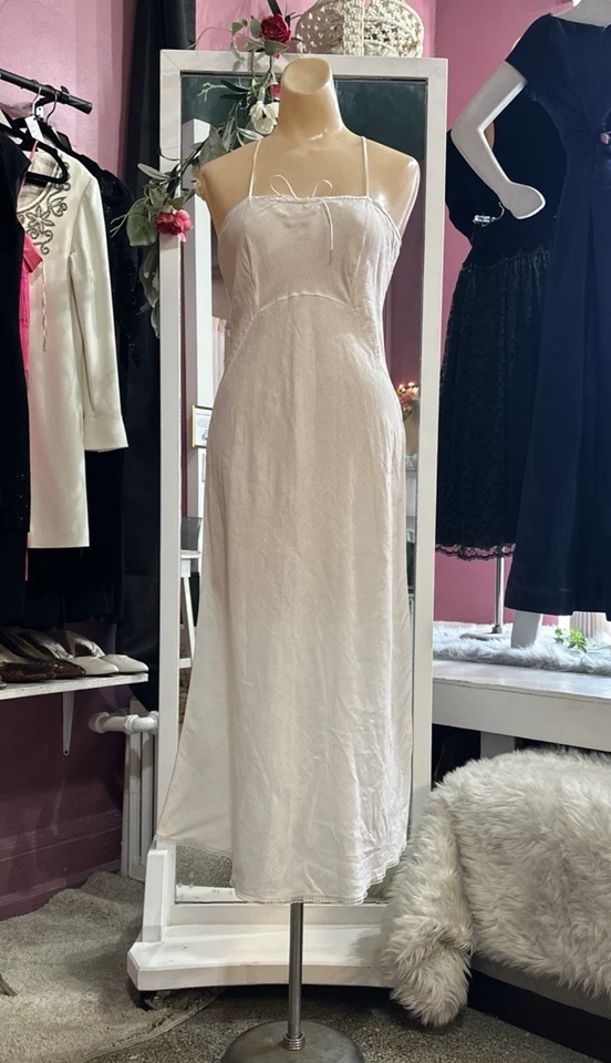 Vestido sin Mangas de Algodón Vintage Años 30 40 Blanco Hecho a Mano Borde de Encaje Campesino Chemise S Foto 2 de 4